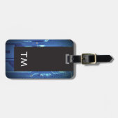 Eenvoudig Zwart Blauw Circuit Board Monogram Bagagelabel (Voorkant horizontaal)