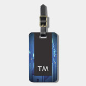 Eenvoudig Zwart Blauw Circuit Board Monogram Bagagelabel (Voorkant verticaal)