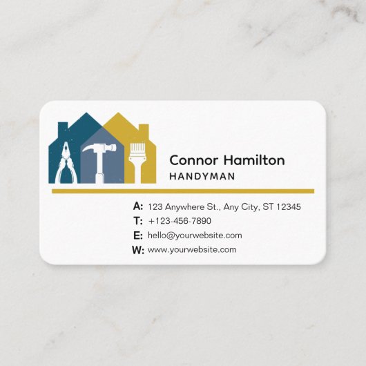 Eenvoudig Zwart Blauw Geel Handyman House Gereedsc Visitekaartje (Voorkant)