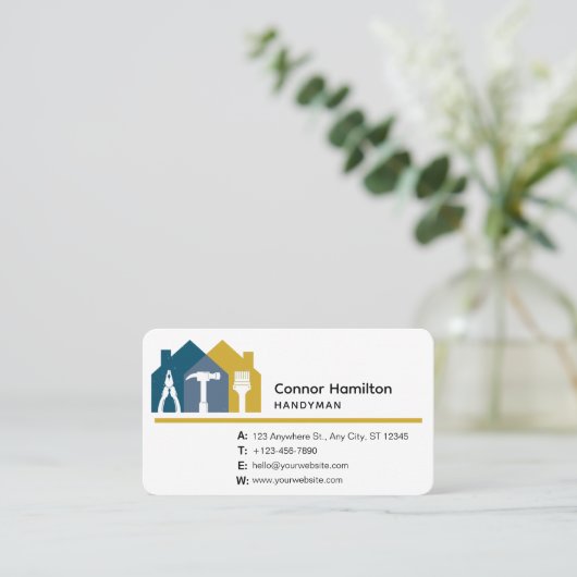 Eenvoudig Zwart Blauw Geel Handyman House Gereedsc Visitekaartje (Staand voorkant)
