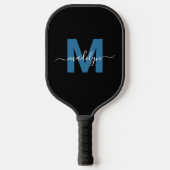 Eenvoudig zwart blauw letter naam monogram pickleball paddle (Voorkant)