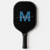 Eenvoudig zwart blauw letter naam monogram pickleball paddle (Achterkant)