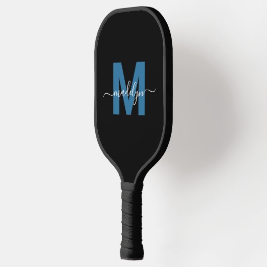Eenvoudig zwart blauw letter naam monogram pickleball paddle (Links)