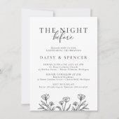 Eenvoudig zwart bloemen bruiloft repetitie diner kaart (Voorkant)