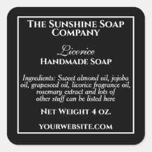 Eenvoudig zwart cosmeticlabel met witte tekst