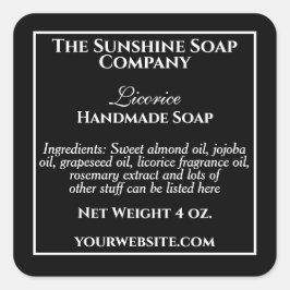 Eenvoudig zwart cosmeticlabel met witte tekst vierkante sticker