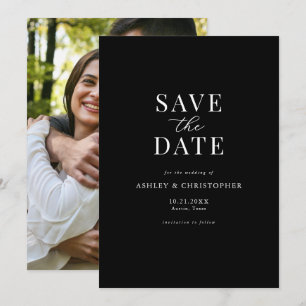 Eenvoudig Zwart Elegant Foto Huwelijk Bewaar de Da Save The Date