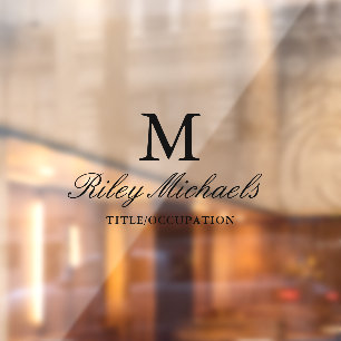 Eenvoudig zwart Elegant Monogram Naam Titel Raamsticker