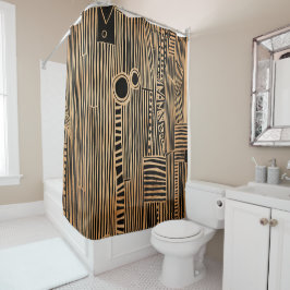 Eenvoudig zwart en beige Japandi Douchegordijn