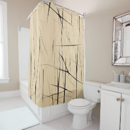 Eenvoudig zwart en beige Japandi Douchegordijn