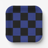 Eenvoudig zwart en blauw check patroon papieren bordje (Voorkant)