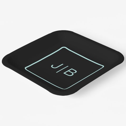 Eenvoudig zwart, en blauwgroen aanpasbaar papieren bordje (Gebogen)