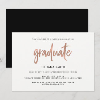 Eenvoudig zwart en faux Roos Gold Graduation Party Kaart