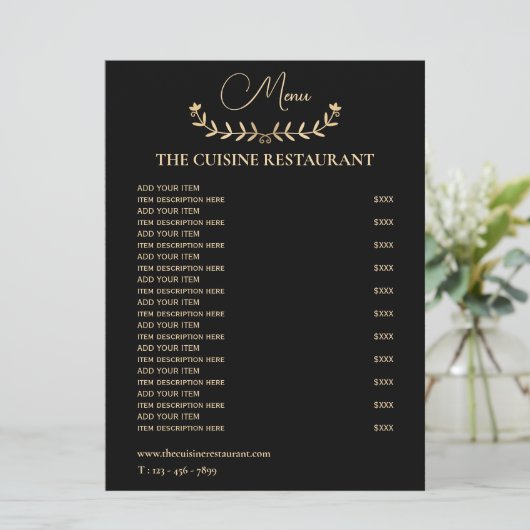 Eenvoudig zwart en Gold Small Restaurant Menu (Staand voorkant)