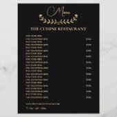 Eenvoudig zwart en Gold Small Restaurant Menu (Voorkant)