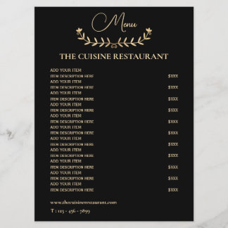 Eenvoudig zwart en Gold Small Restaurant Menu