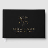 Eenvoudig zwart en goud | Botanisch monogram bruil Gastenboek (Voorkant)