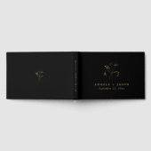 Eenvoudig zwart en goud | Botanisch monogram bruil Gastenboek (Volledig)