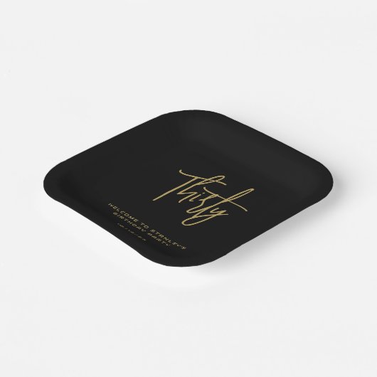 Eenvoudig Zwart en Goud Dertig Verjaardagsfeest Papieren Bordje (Gebogen)