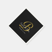 Eenvoudig zwart en goud monogram bruidspapier serv servet (Hoek)