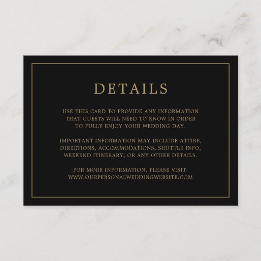 Eenvoudig zwart en goud monogram Elegante bruiloft Informatiekaartje (Voorkant)