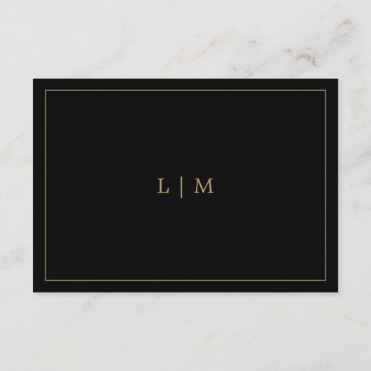 Eenvoudig zwart en goud monogram Elegante bruiloft Informatiekaartje (Achterkant)
