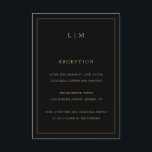 Eenvoudig zwart en goud monogram Elegante bruiloft Informatiekaartje<br><div class="desc">Eenvoudige Wedding Enclosure-kaart met een modern maar elegant ontwerp met twee Letter-monogram bovenaan en uw ontvangstinformatie omgeven door een dunne rand. Alle ontwerpelementen bevinden zich in faux goud boven een zwarte achtergrond en kunnen worden gewijzigd in het gereedschap voor het bewerken van ontwerpen. Een stijlvol en stijlvol ontwerp dat ideaal...</div>