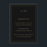 Eenvoudig zwart en goud monogram Elegante bruiloft Informatiekaartje<br><div class="desc">Eenvoudige Wedding Enclosure-kaart met een modern maar elegant ontwerp met twee Letter-monogram bovenaan en uw ontvangstinformatie omgeven door een dunne rand. Alle ontwerpelementen bevinden zich in faux goud boven een zwarte achtergrond en kunnen worden gewijzigd in het gereedschap voor het bewerken van ontwerpen. Een stijlvol en stijlvol ontwerp dat ideaal...</div>