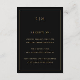 Eenvoudig zwart en goud monogram Elegante bruiloft Informatiekaartje
