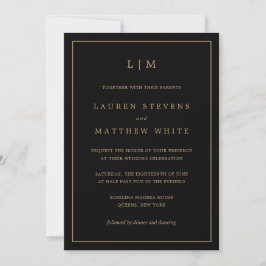 Eenvoudig zwart en goud monogram Elegante bruiloft Kaart