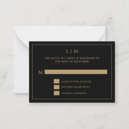 Eenvoudig zwart en goud monogram Elegante bruiloft Notitiekaartje