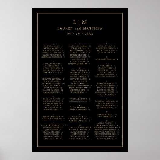 Eenvoudig zwart en goud monogram Elegante bruiloft Poster (Voorkant)