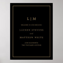Eenvoudig zwart en goud monogram Elegante bruiloft Poster