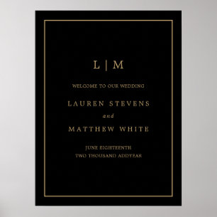Eenvoudig zwart en goud monogram Elegante bruiloft Poster