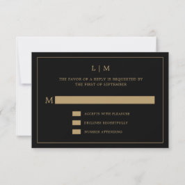 Eenvoudig zwart en goud monogram Elegante bruiloft RSVP Kaartje