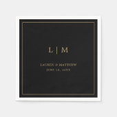 Eenvoudig zwart en goud monogram Elegante bruiloft Servet (Voorkant)