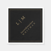 Eenvoudig zwart en goud monogram Elegante bruiloft Servet (Voorkant)