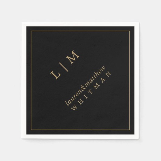 Eenvoudig zwart en goud monogram Elegante bruiloft Servet (Voorkant)