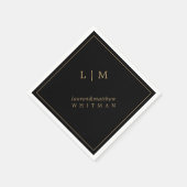 Eenvoudig zwart en goud monogram Elegante bruiloft Servet (Hoek)