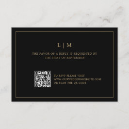 Eenvoudig zwart en goud Monogram QR Code Wedding RSVP Kaartje