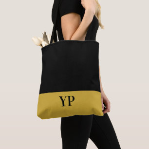 Eenvoudig zwart en goud monogram tote bag