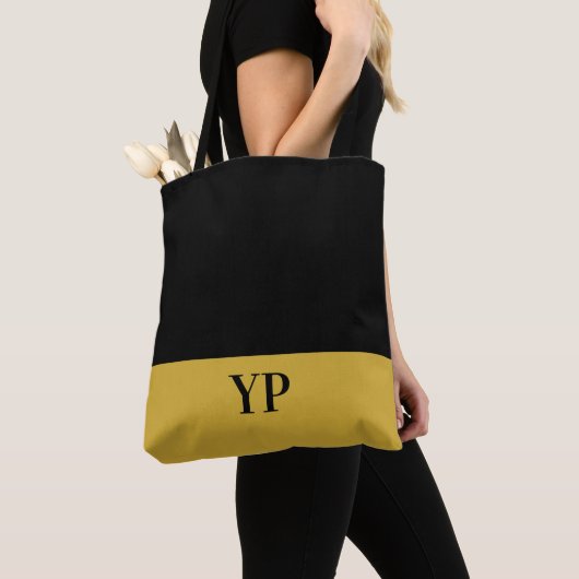 Eenvoudig zwart en goud monogram tote bag (Dichtbij)
