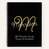 Eenvoudig zwart en goud Retro Script Monogram Rece Notitieboek (Voorkant)