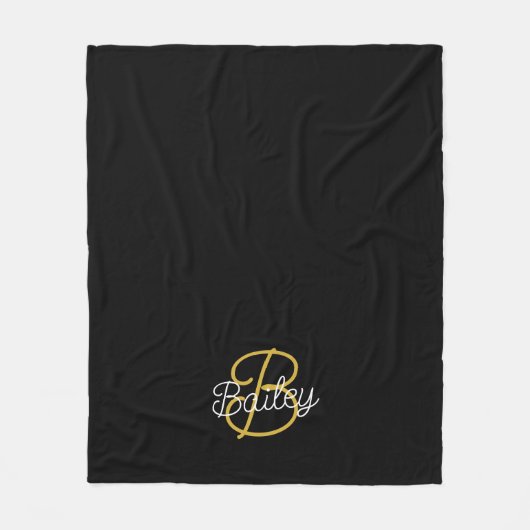 Eenvoudig zwart en goud retroscript monogram fleece deken (Voorkant)