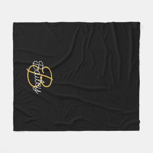 Eenvoudig zwart en goud retroscript monogram fleece deken (Voorkant (Horizontaal))