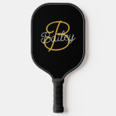 Eenvoudig zwart en goud retroscript monogram pickleball paddle (Voorkant)