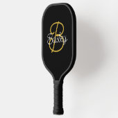 Eenvoudig zwart en goud retroscript monogram pickleball paddle (Links)
