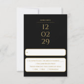 Eenvoudig zwart en goud speciale datum bruiloft RSVP kaartje (Voorkant)