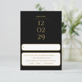 Eenvoudig zwart en goud speciale datum bruiloft RSVP kaartje (Staand voorkant)