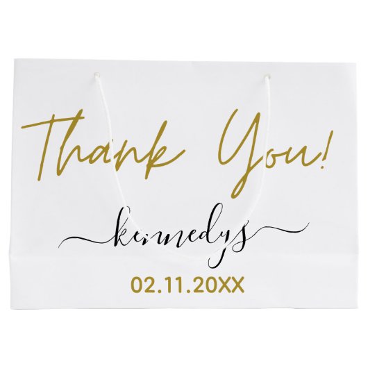 Eenvoudig zwart en gouden dank voor uw eigen naam groot cadeauzakje (Achterkant)